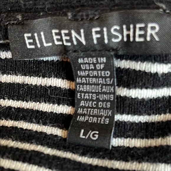 Eileen Fisher Oversized Sweater Black and White Striped V-Neck Long Sleeve Sz L - Picture 2 of 9